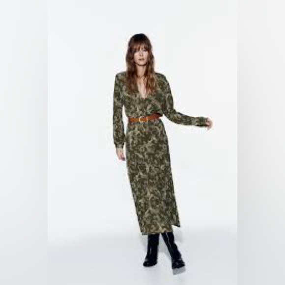 Zara Olive Paisley Long Sleeve Dress - Picture 2 of 6